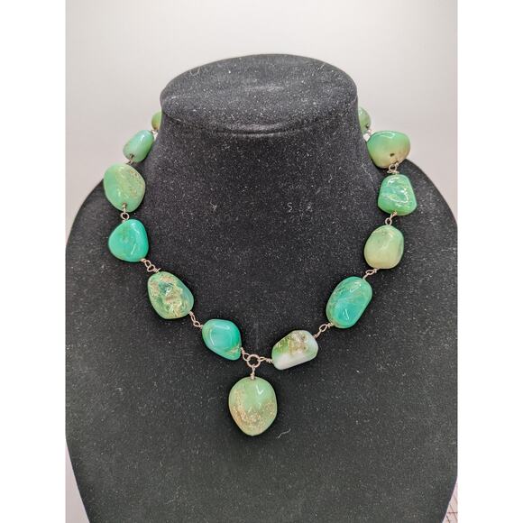 Large Turquoise Sterling Silver Linked Necklace with Big Toggle Clasp 18.5" - Picture 1 of 6